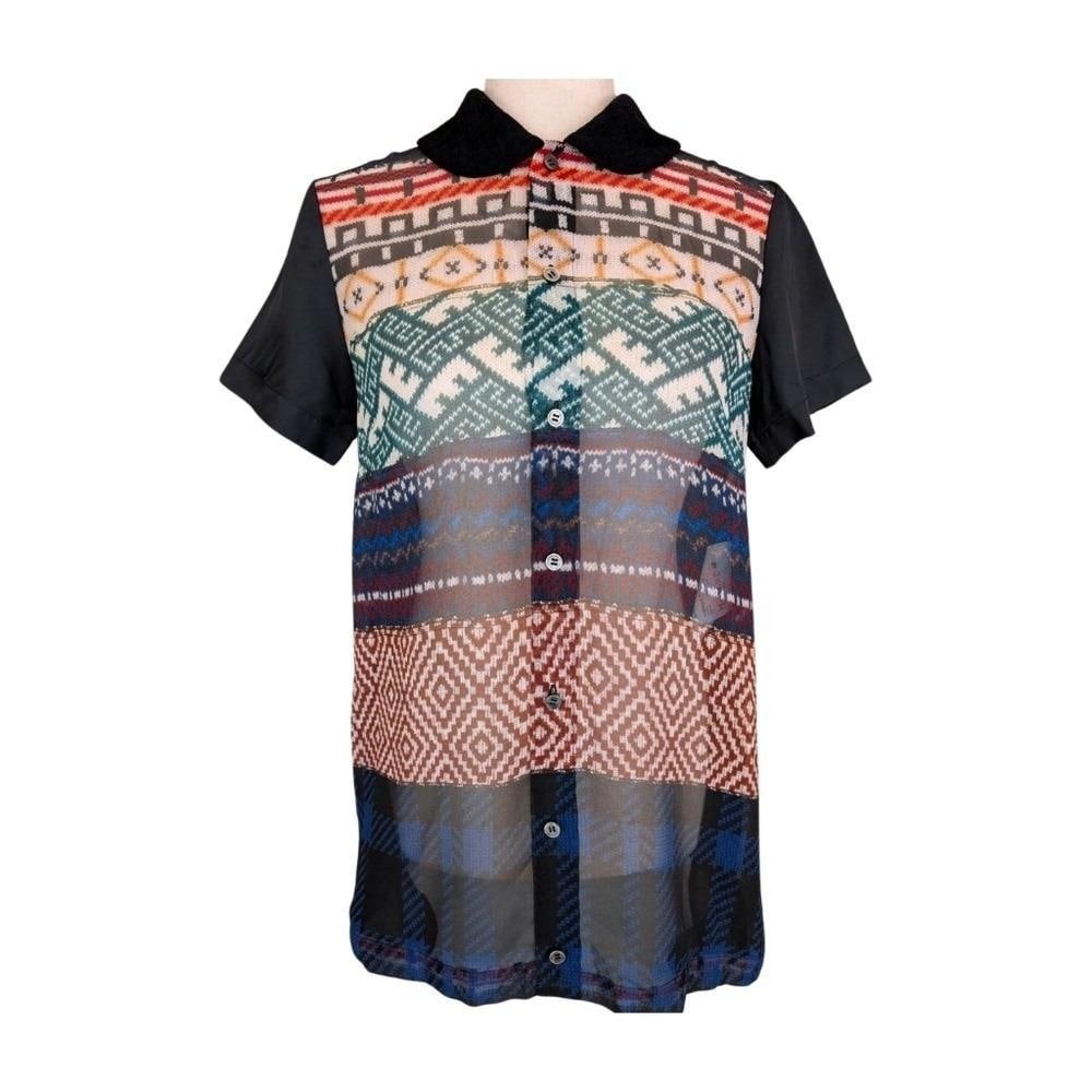 Tricot Commes des Garcons 3D Printed Short Sleeve Button Down Tunic Blouse SZ S